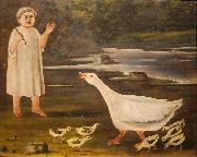 Niko Pirosmanashvili A girl and a goose with goslings Spain oil painting artist